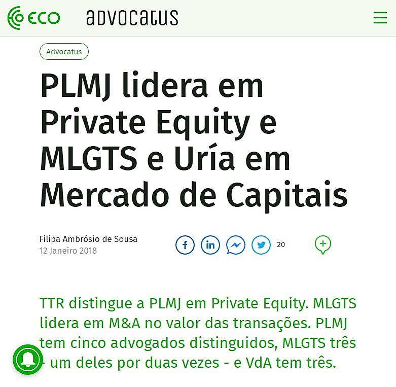 PLMJ lidera em Private Equity e MLGTS e Ura em Mercado de Capitais